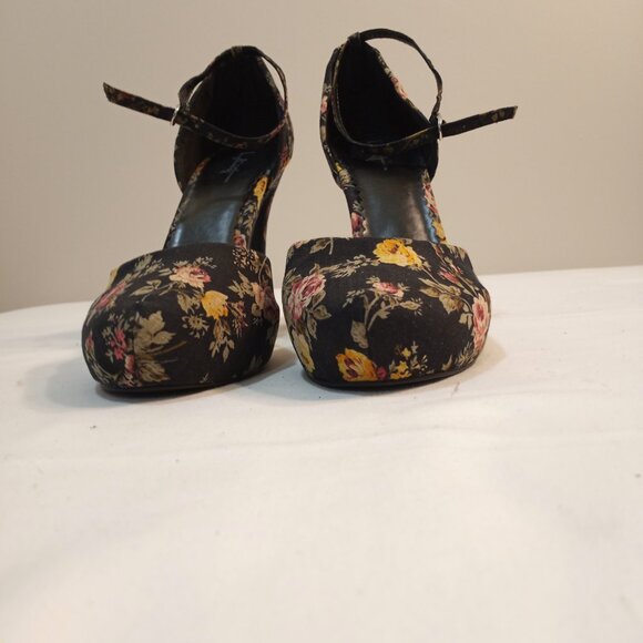 FLORAL PRINT PLATFORM HIGH HEEL WITH ANKLE STRAP ROUND TOE WOMEN SIZE 10 - Picture 4 of 8